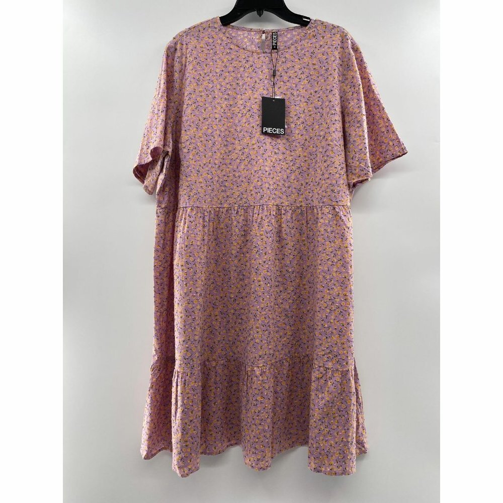 PIECES Curve Women's PCTRINE Dress Short Sleeve Sheer Lilac Floral Mini EU48 2XL